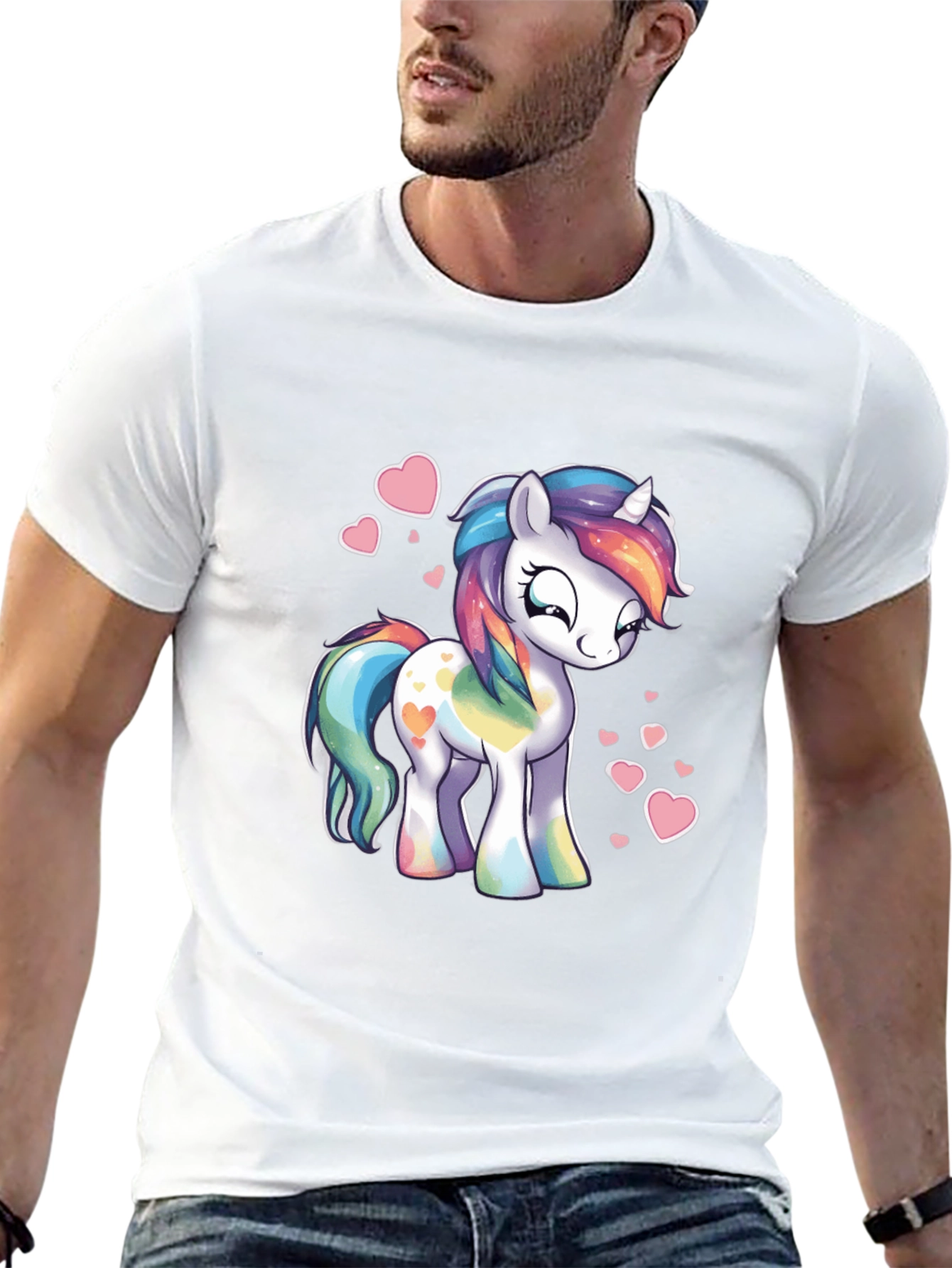 Rainbow Unicorn Heart Graphic Black T-Shirt