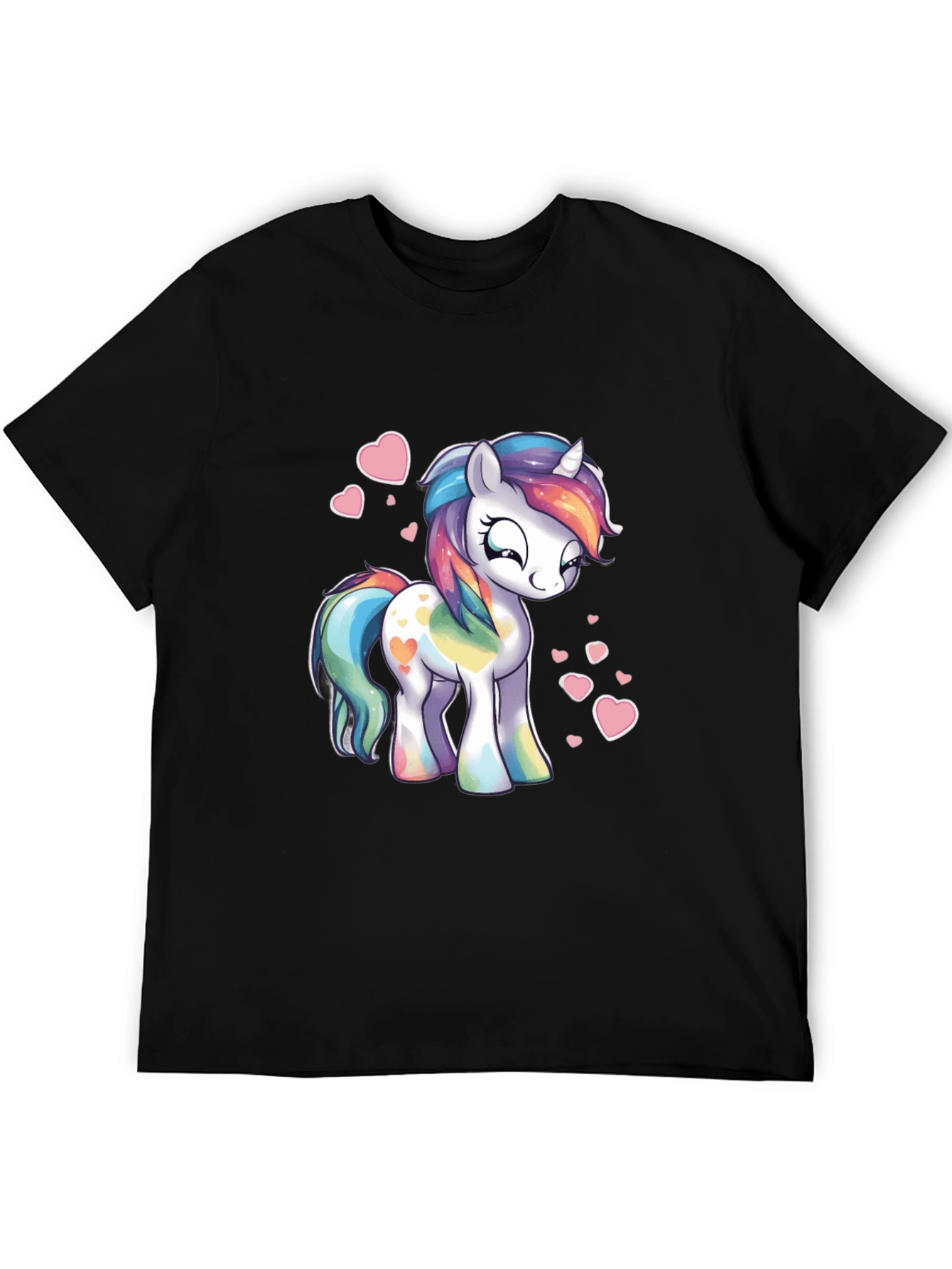 Rainbow Unicorn Heart Graphic Black T-Shirt