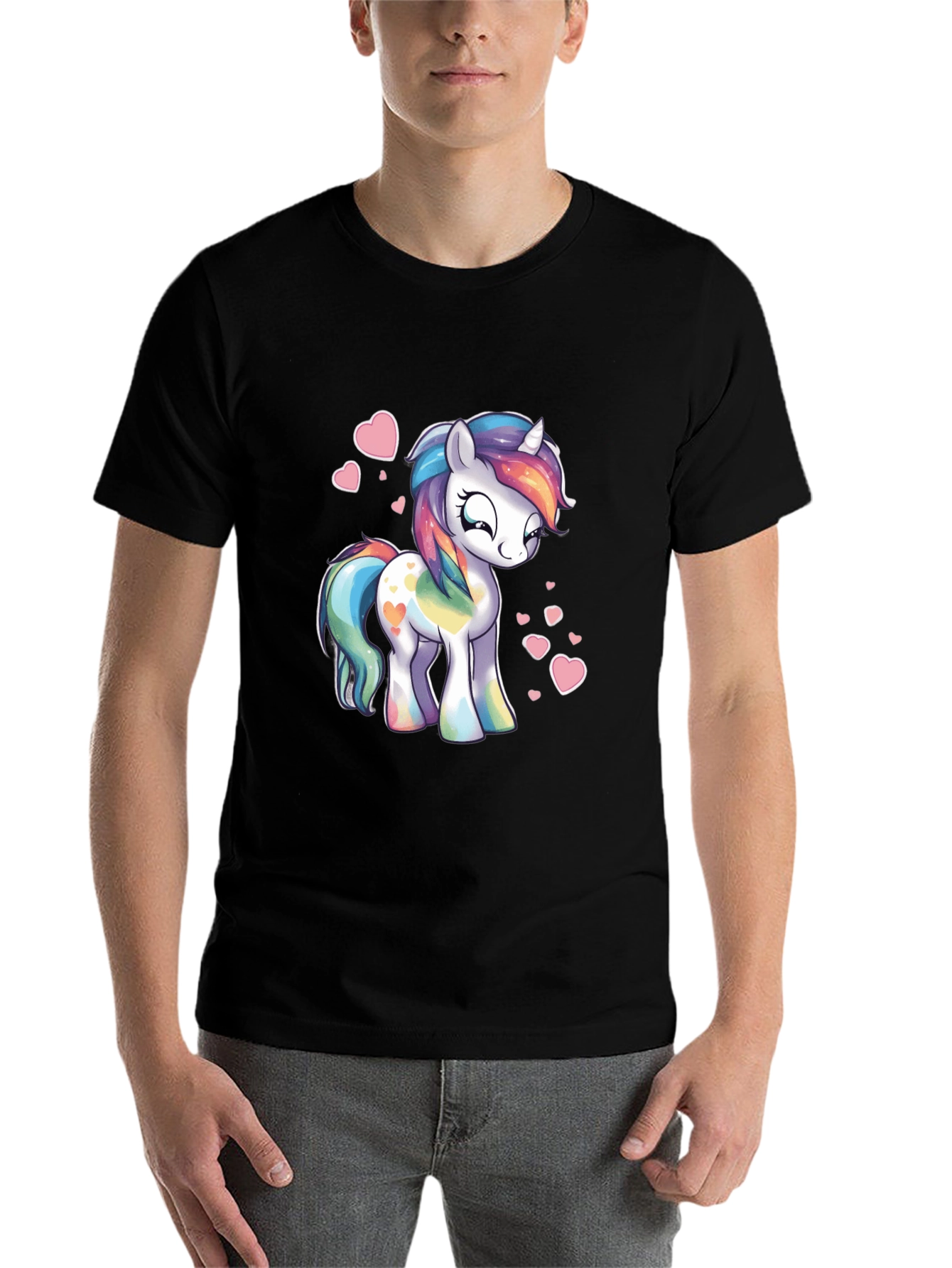 Rainbow Unicorn Heart Graphic Black T-Shirt