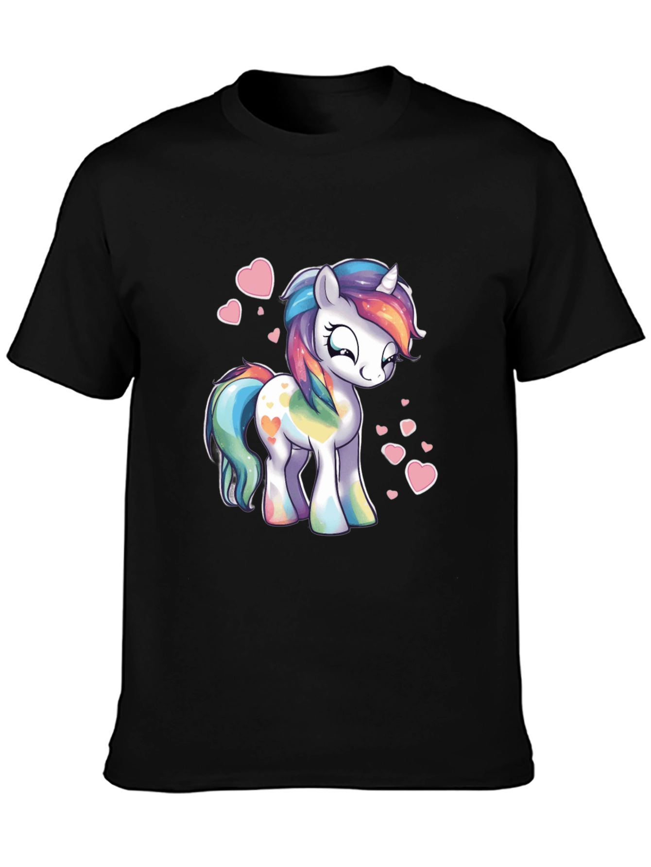 Rainbow Unicorn Heart Graphic Black T-Shirt