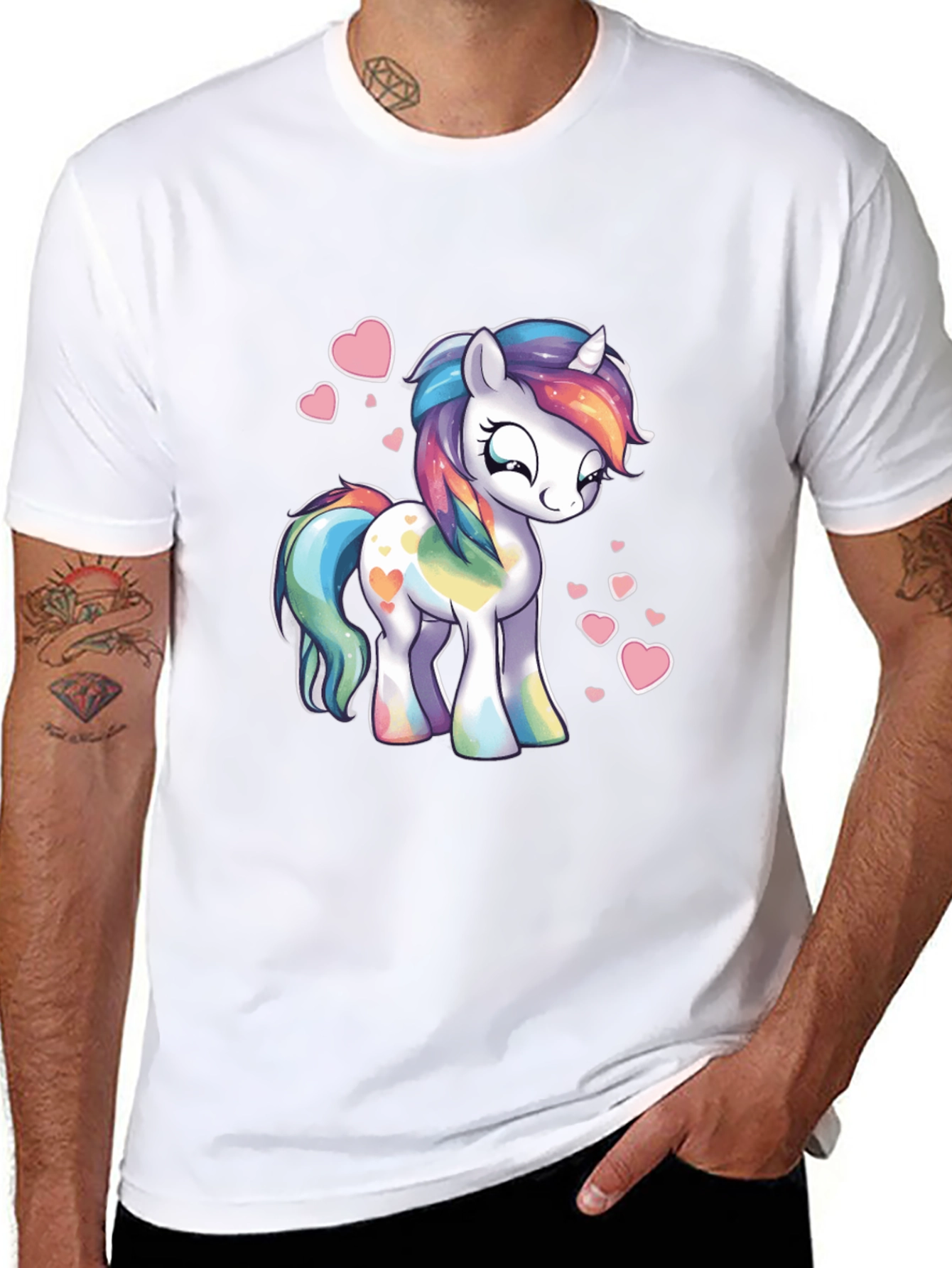 Rainbow Unicorn Heart Graphic Black T-Shirt