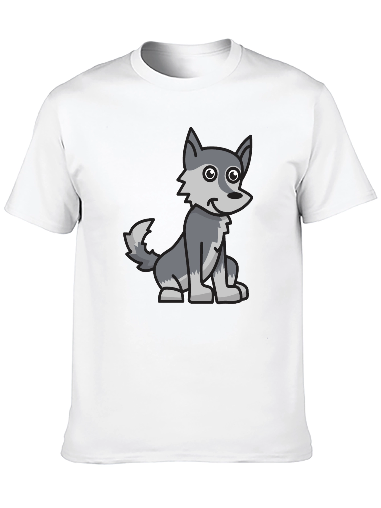Cartoon Wolf Graphic Tee - Black Cotton Blend T-Shirt