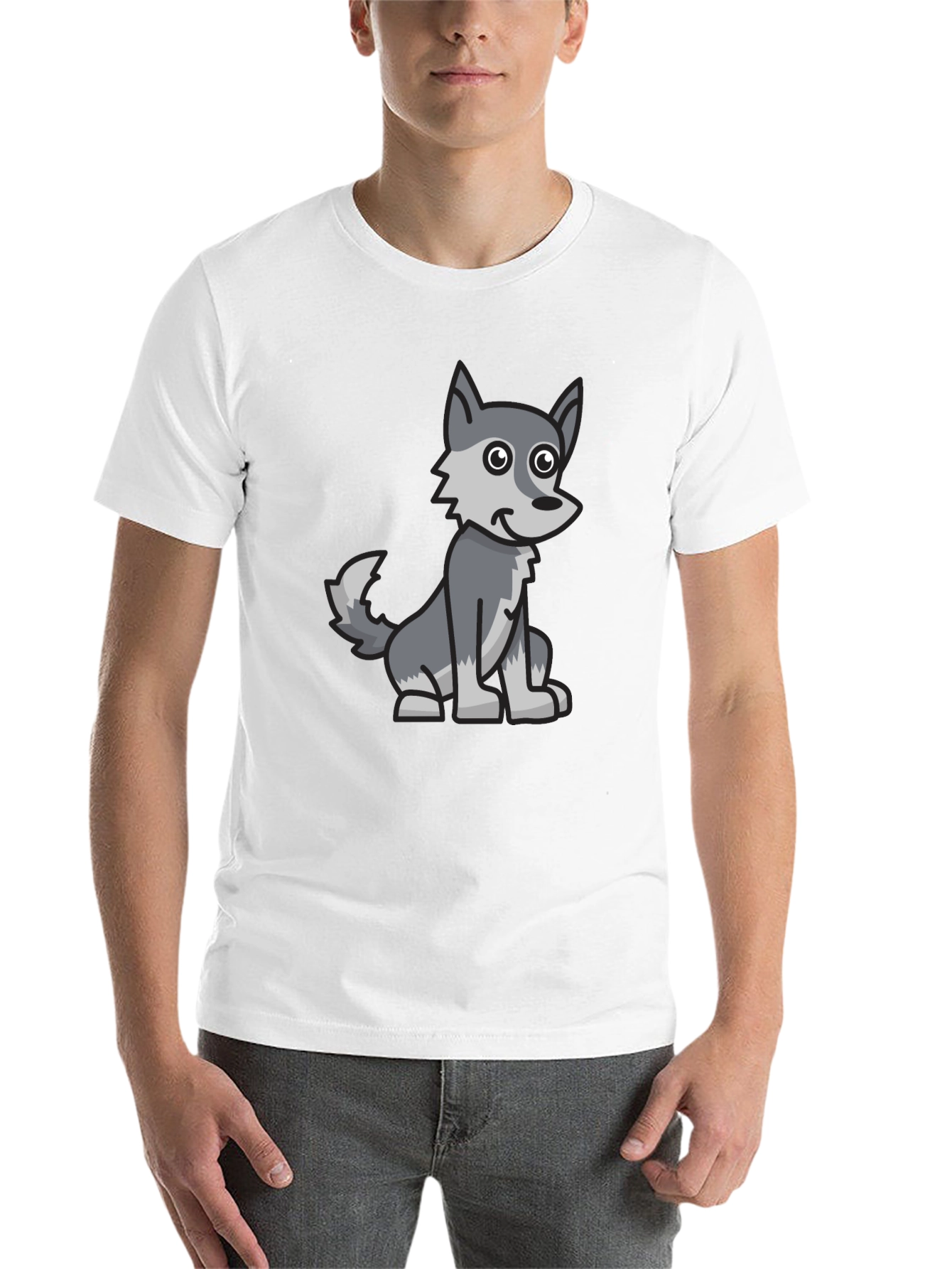 Cartoon Wolf Graphic Tee - Black Cotton Blend T-Shirt