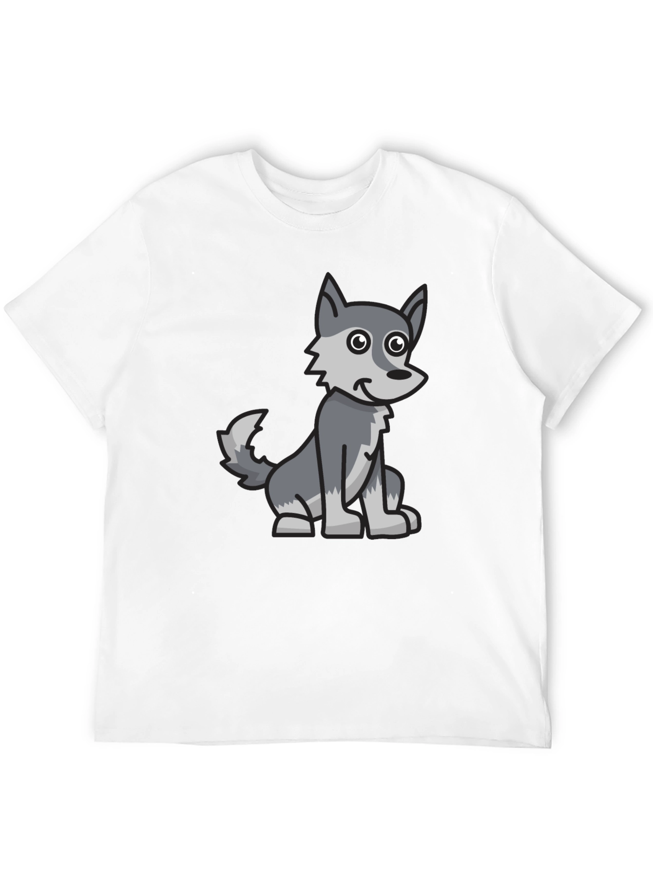 Cartoon Wolf Graphic Tee - Black Cotton Blend T-Shirt