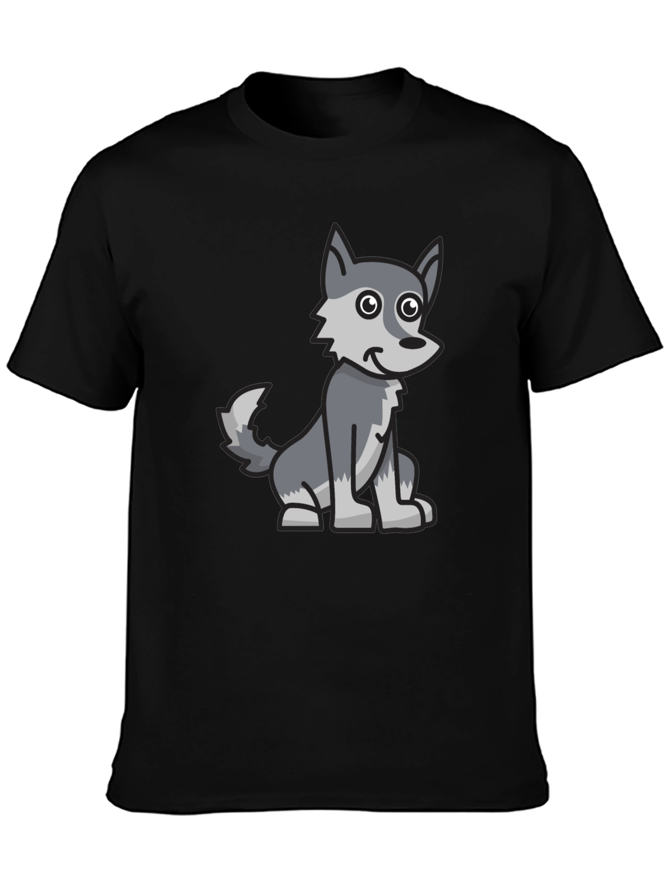 Cartoon Wolf Graphic Tee - Black Cotton Blend T-Shirt