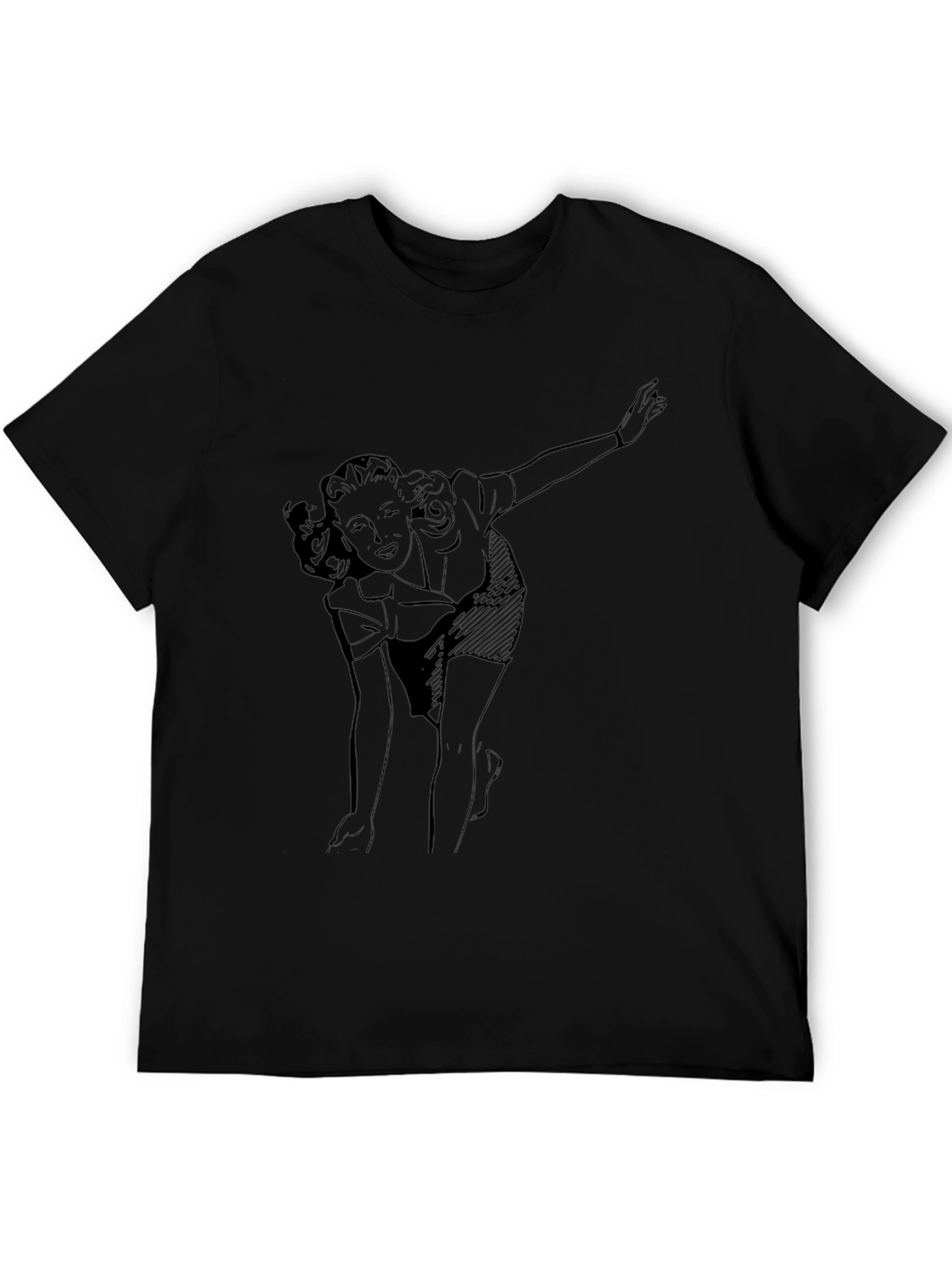 Retro Woman Graphic Tee - Black Cotton T-Shirt