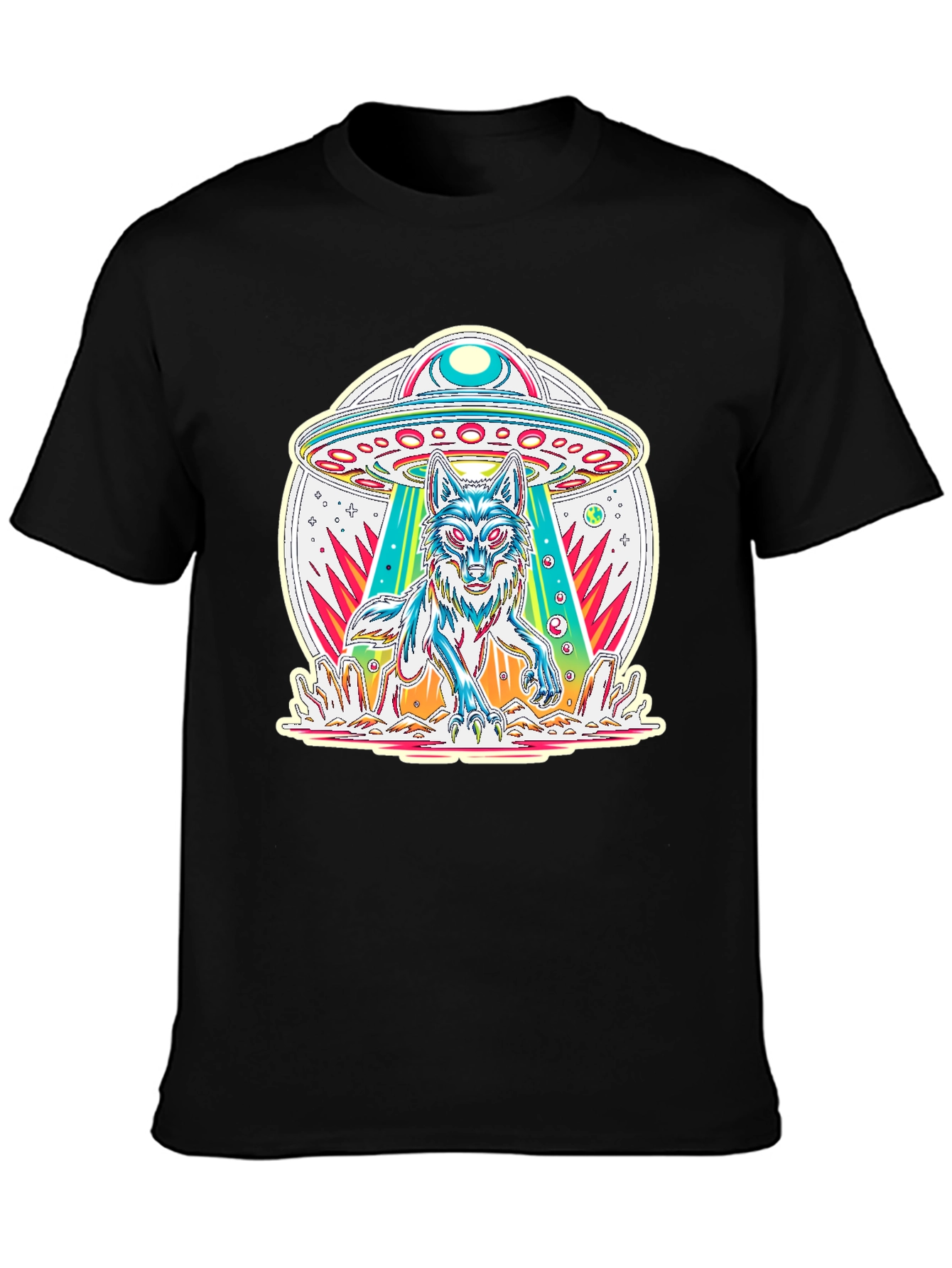 UFO Wolf Graphic Tee - Trendy Alien Abduction T-Shirt