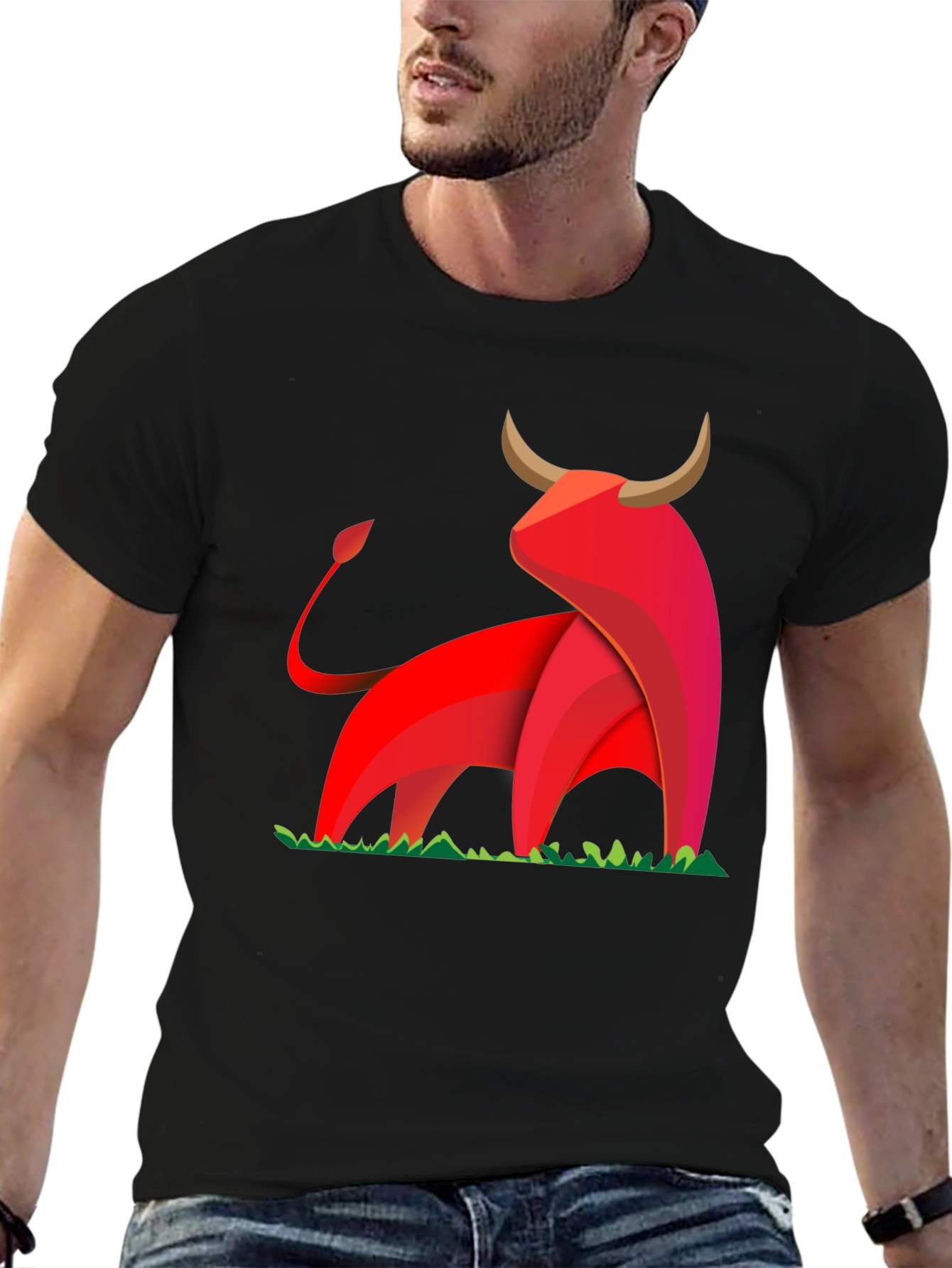 Bold Geometric Bull Graphic T-Shirt