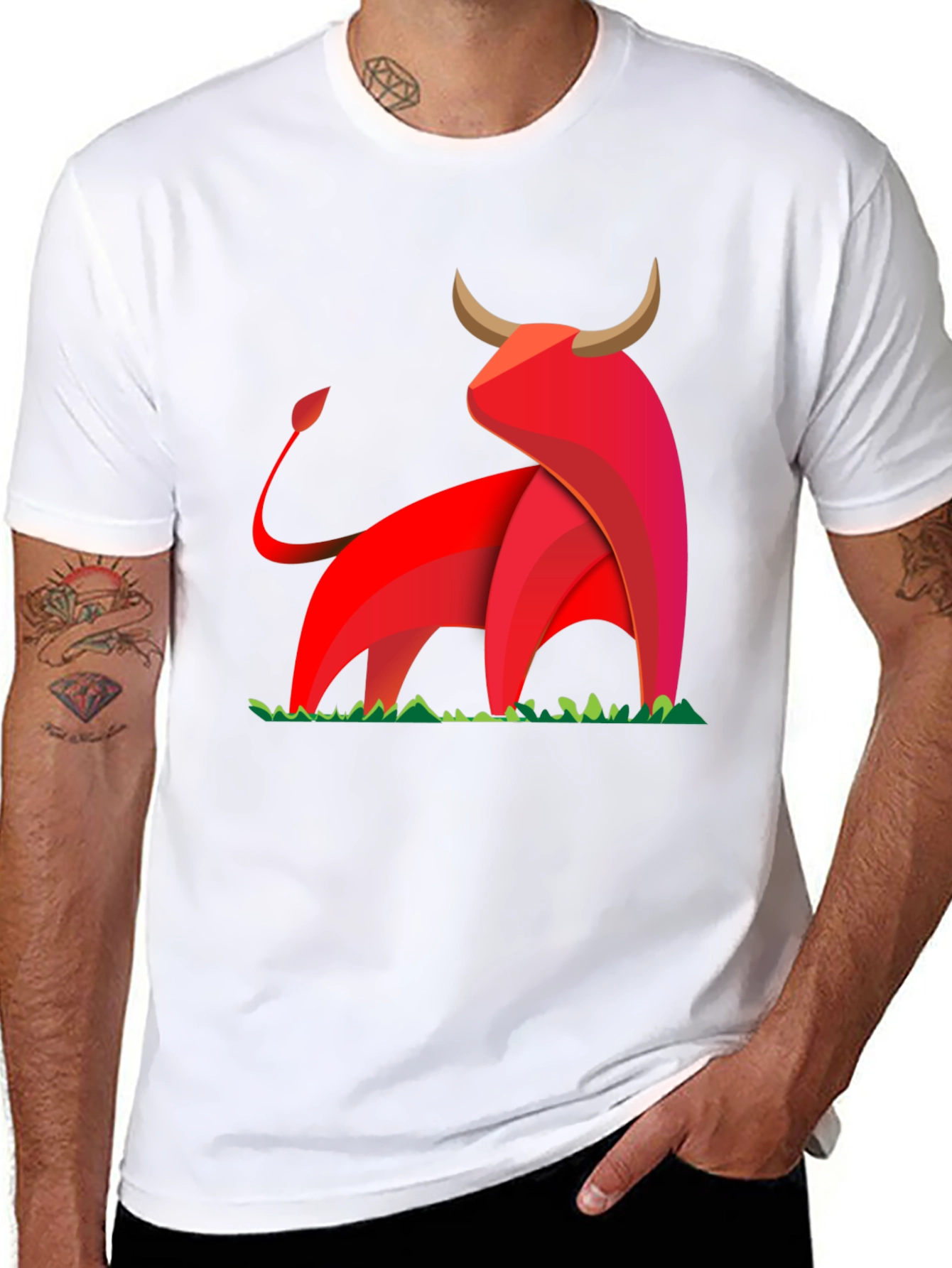 Bold Geometric Bull Graphic T-Shirt