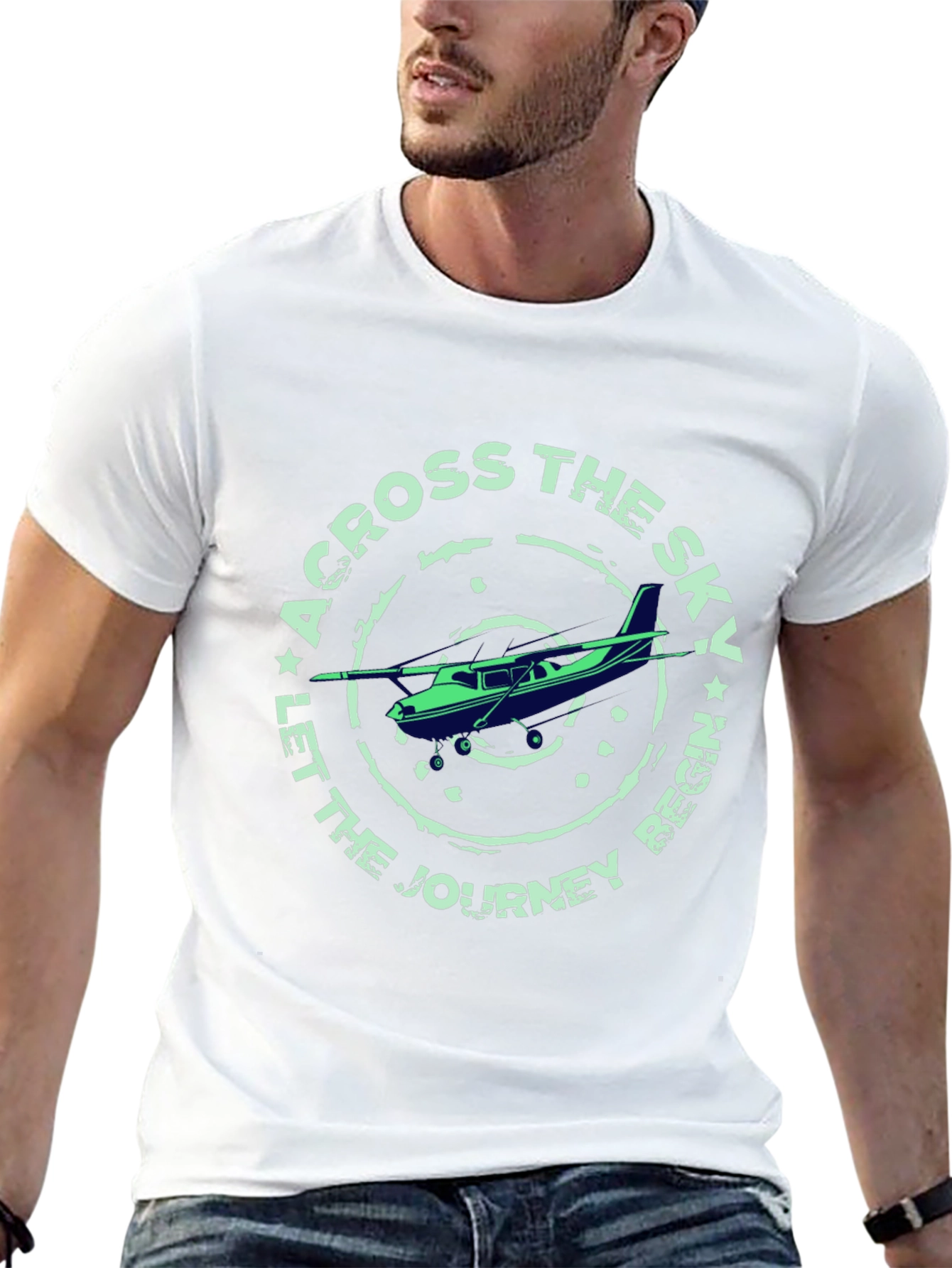 Across The Sky Airplane Graphic T-Shirt
