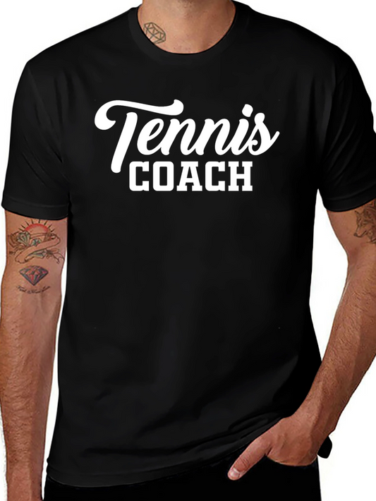 Tennis Coach Graphic Tee - Black Cotton T-Shirt