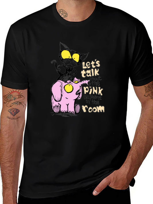 Pink Elephant & Black Cat Graphic T-Shirt