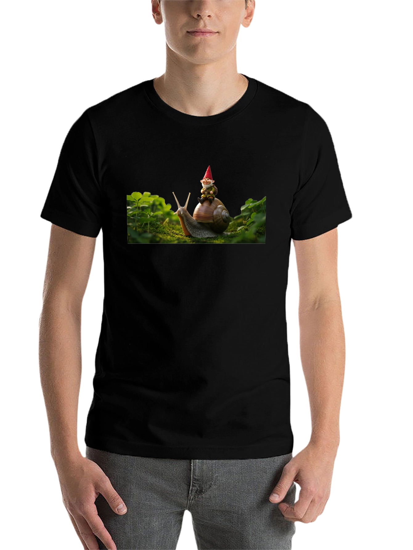 Gnome Riding Snail Black T-Shirt
