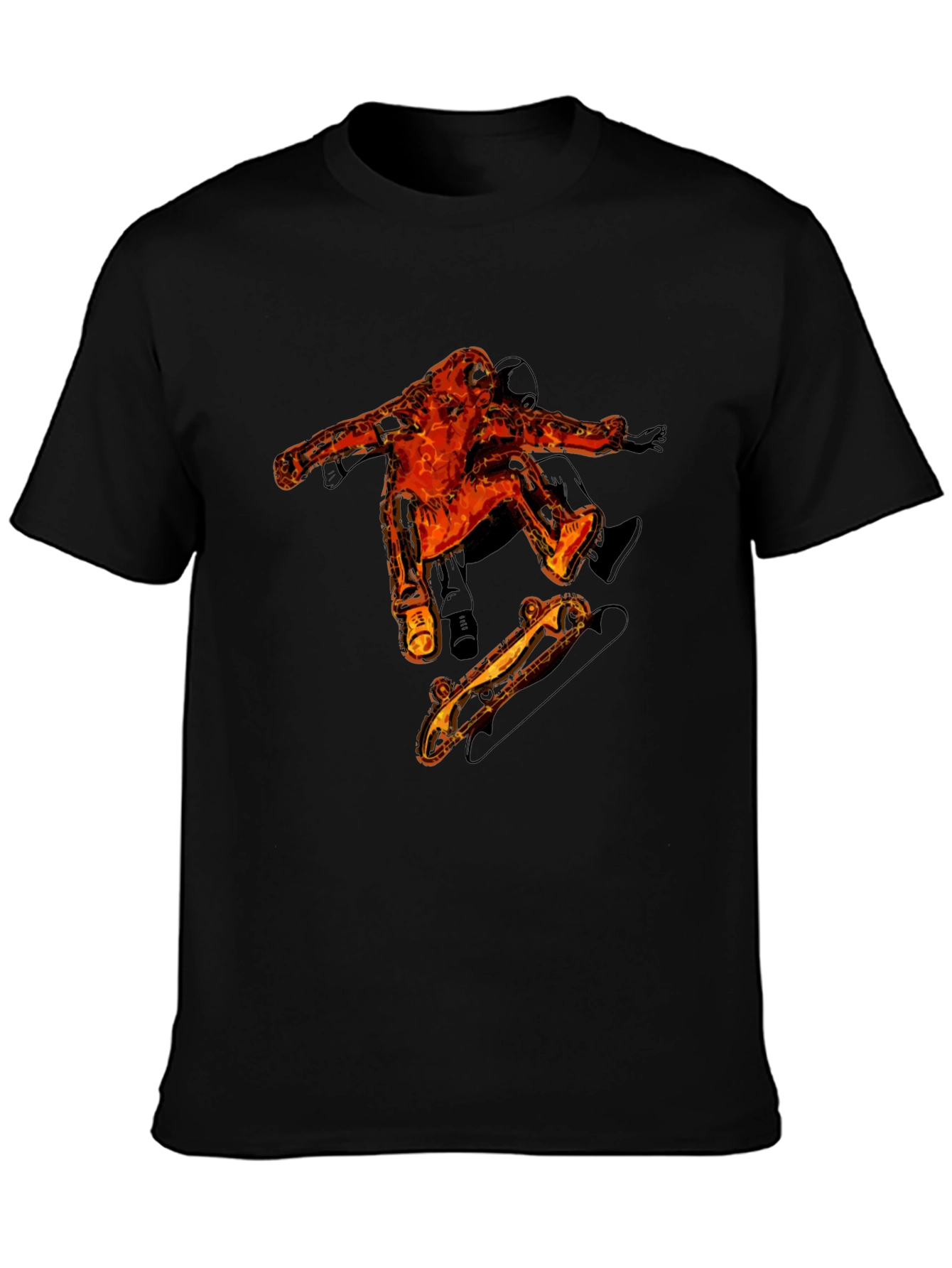 Fiery Skater Graphic Tee - Black Cotton T-Shirt