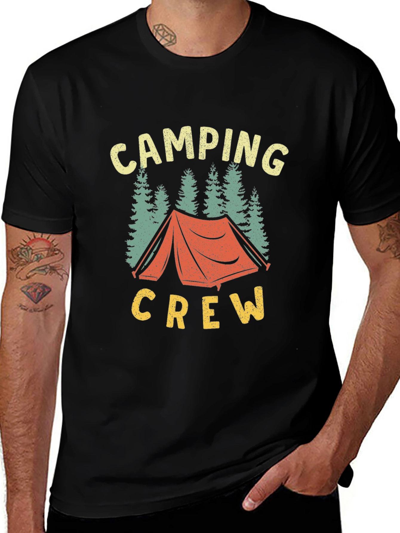 Camping Crew Graphic Tee - Black Cotton