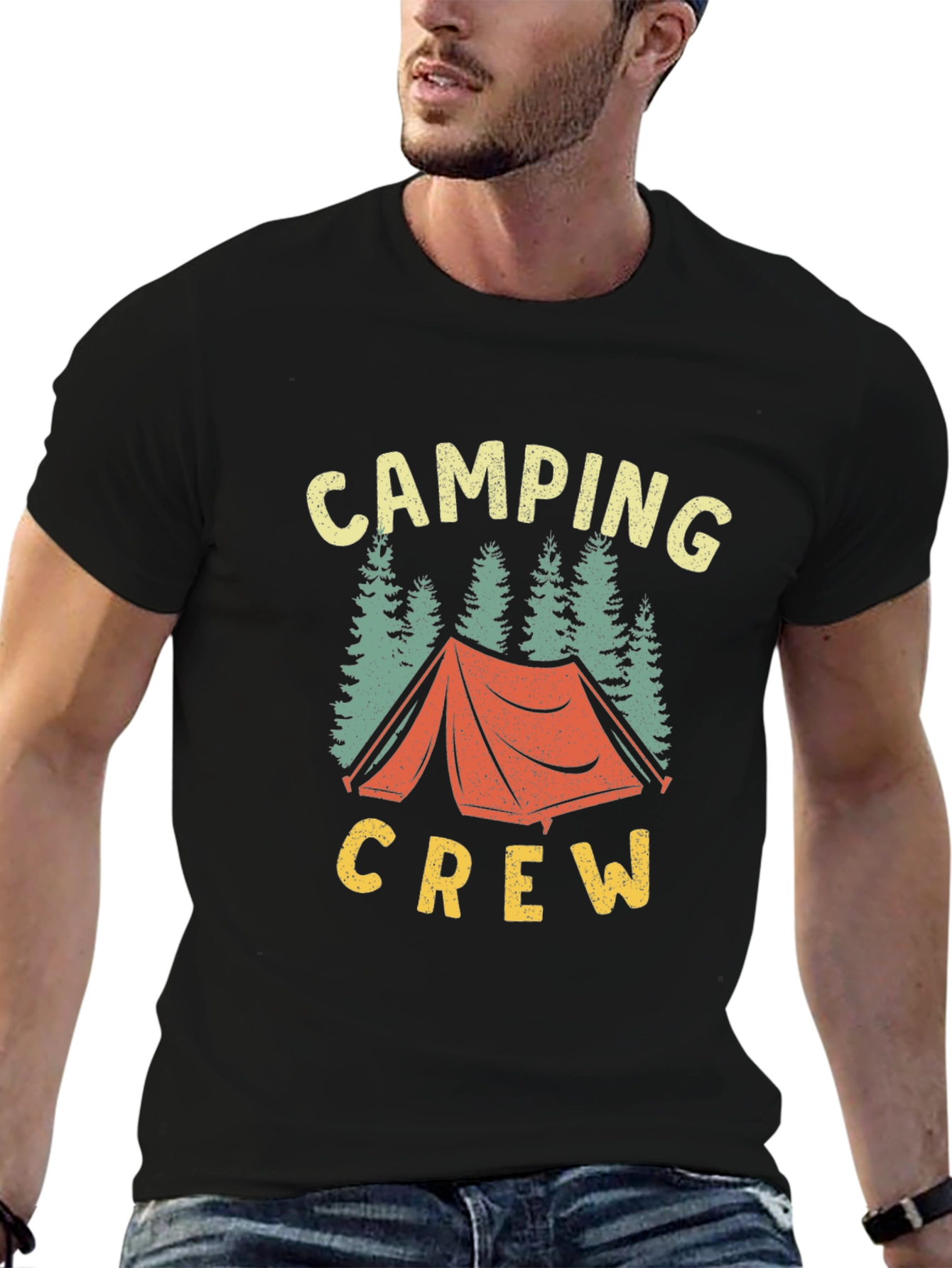 Camping Crew Graphic Tee - Black Cotton