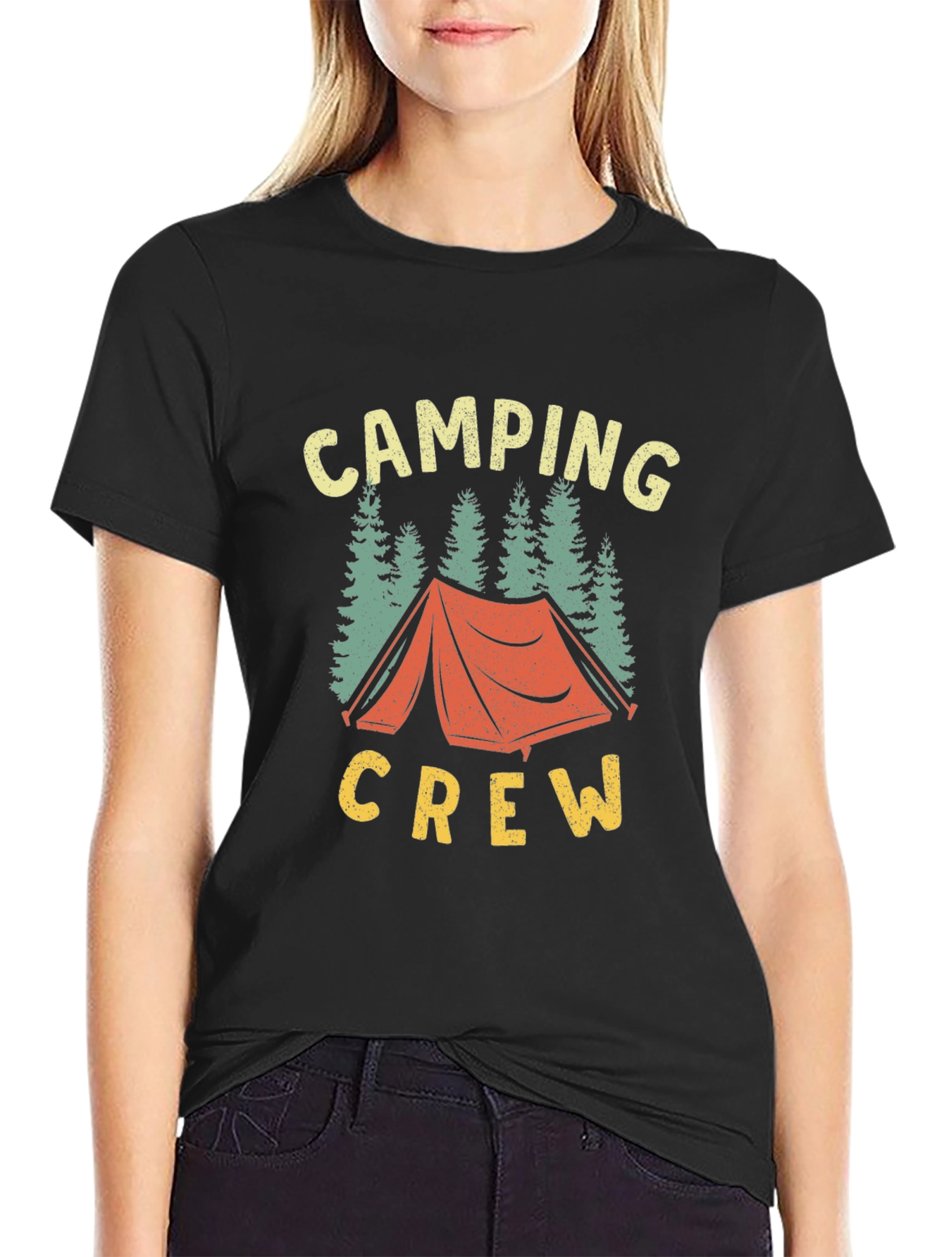 Camping Crew Graphic Tee - Black Cotton