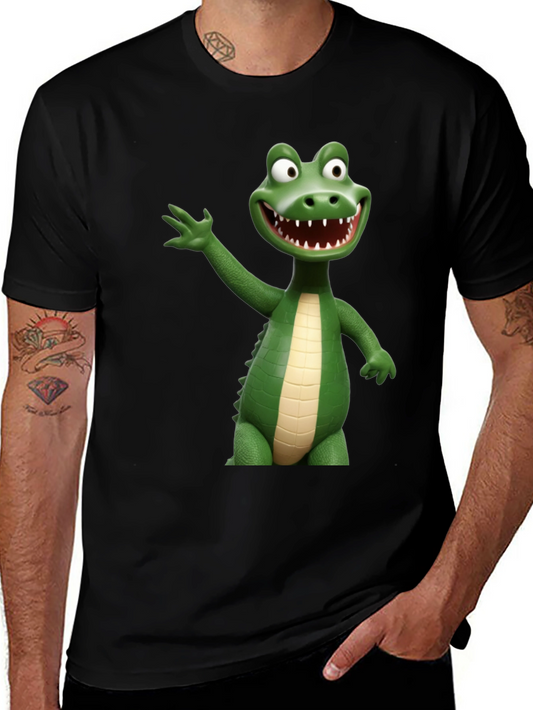 Black T-Shirt with Funny Crocodile Graphic