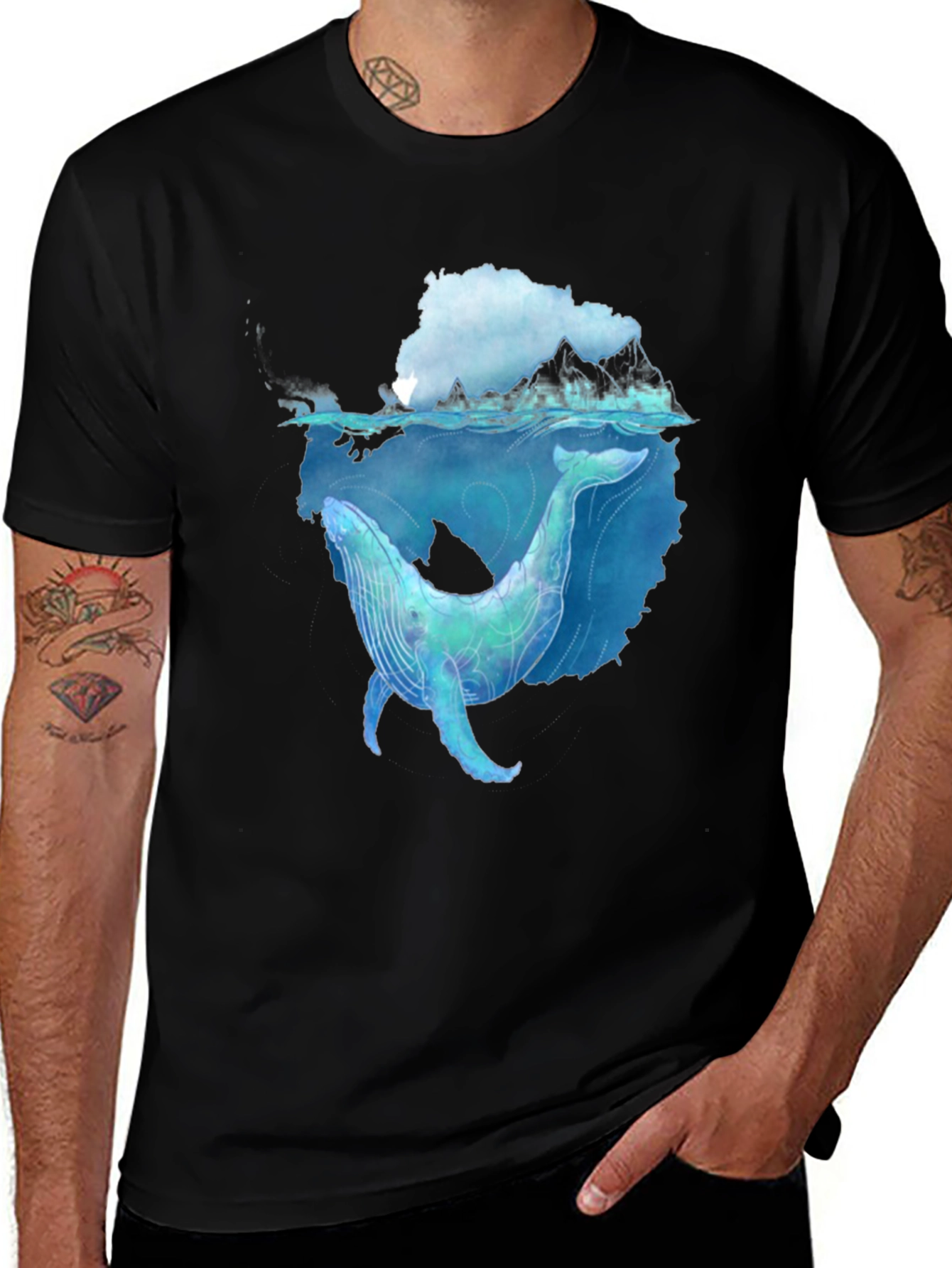 Whale Graphic Black Tee - Artistic Ocean Design